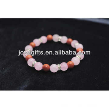 Handmade Natural Gold Stone With 8MM Round Rose Quartz Beaded Bracelet/Gemstone Bracelet